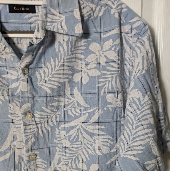 Club Room Linen/Cotton Tropical‎ Foliage Casual Blue Button Down Size Large - Picture 4 of 6